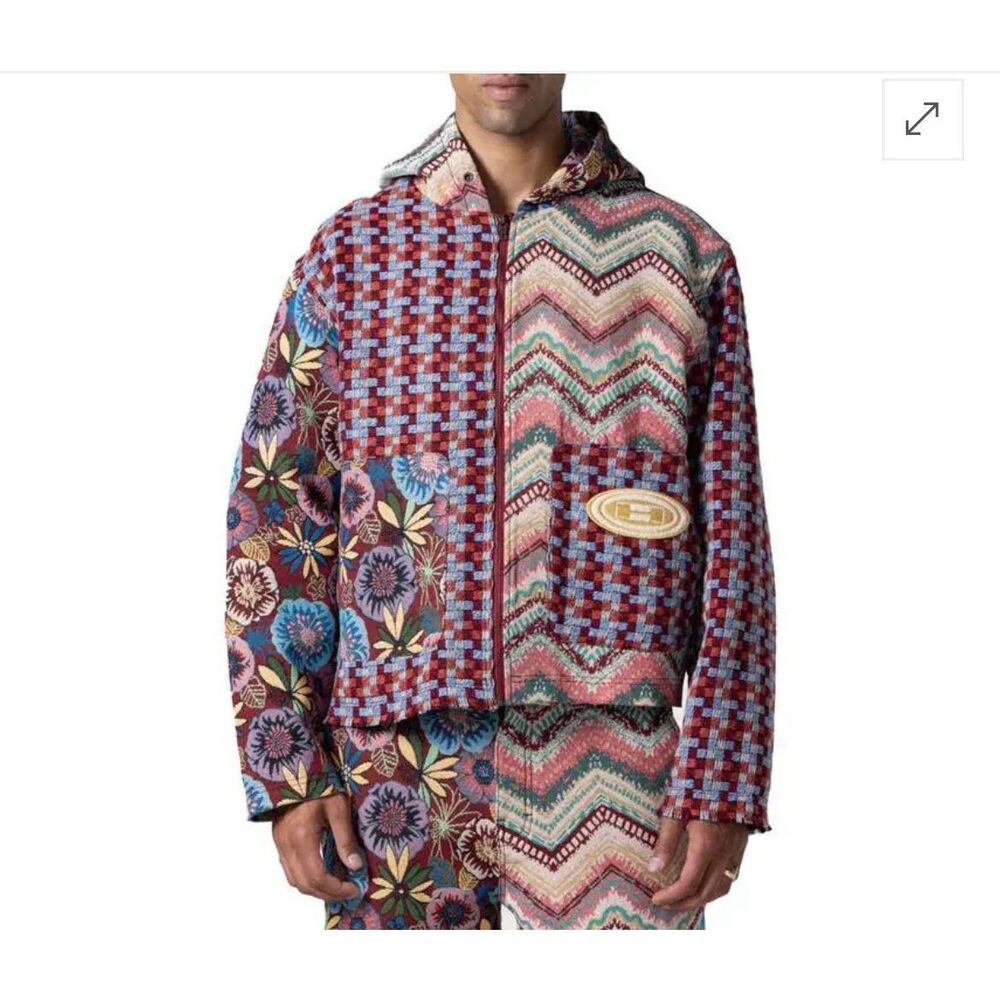 Honor The Gift Tapestry Sounds Patchwork Zip Hoodie Red Multi XL NEW